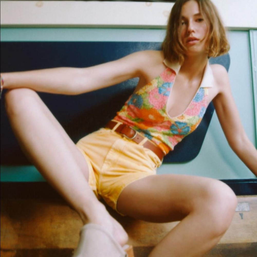 ZARA Colorful Floral Stretch Halter Crop Top